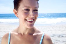 Beautiful Brunette Looks At The Beach Stock Photos