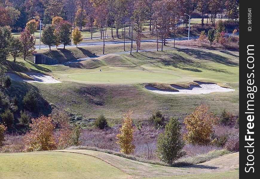 Part of a golf course in autumn