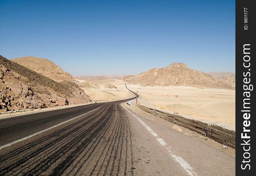 The road in the desert, landscape, sand