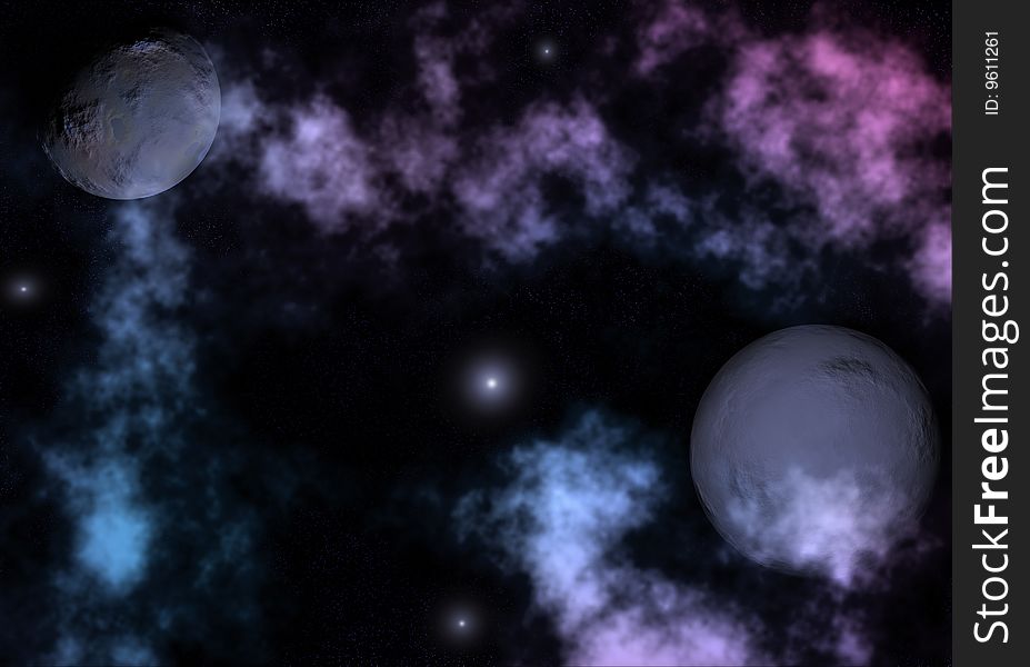 Abstract Space landscape with planets, nebulas and stars