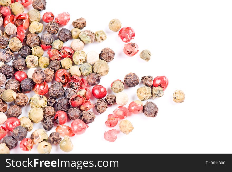 Different types of pepper isolated on the white background