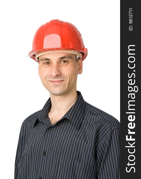 Young worker solated on white background
