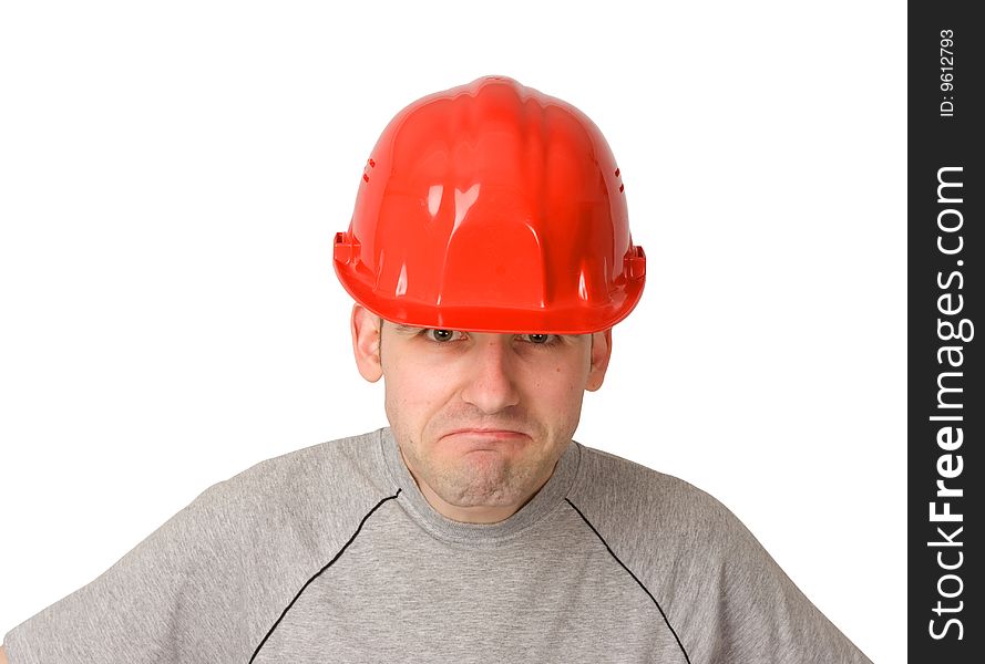 Unhappy and disgruntled worker isolated on white background