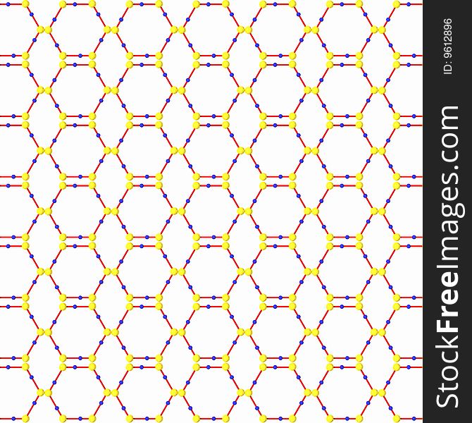 Molecular lattice from spheres of yellow and blue color