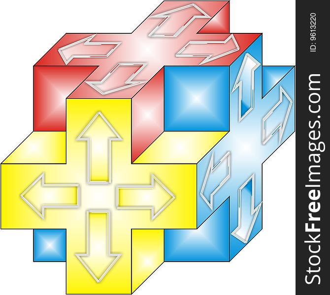 Volume cube with arrows on its sides