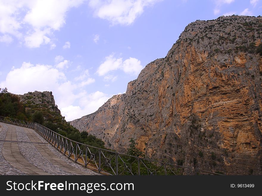 Panoramic mountain path, with sky background