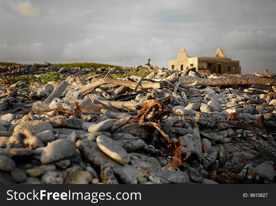 An old ruin in Bonaire taken from the shore