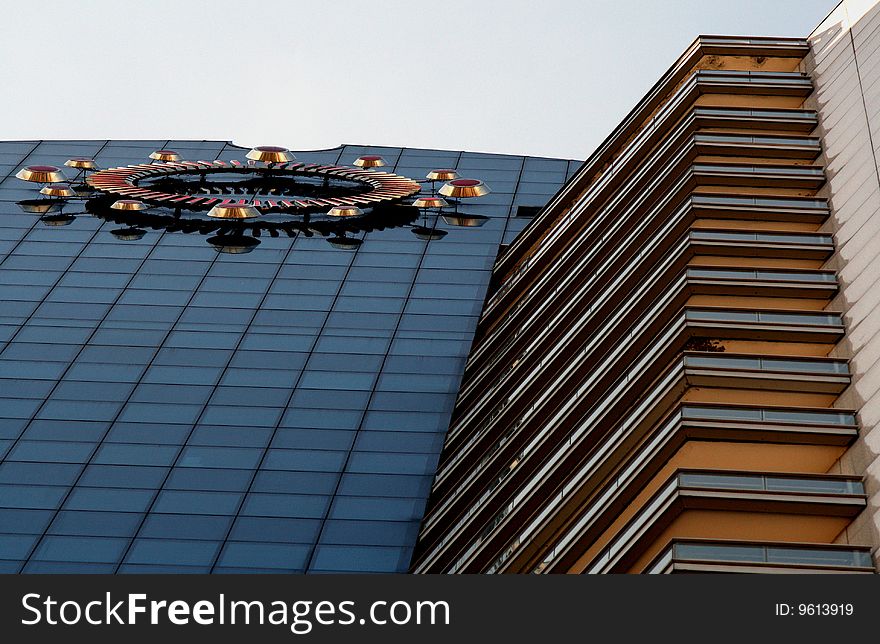 Large clock on modern building. Large clock on modern building