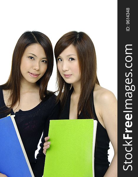 Asian young woman carrying notebook. Asian young woman carrying notebook
