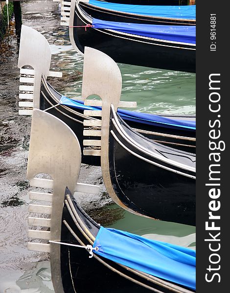 Details of gondolas on water in Venice, Italy