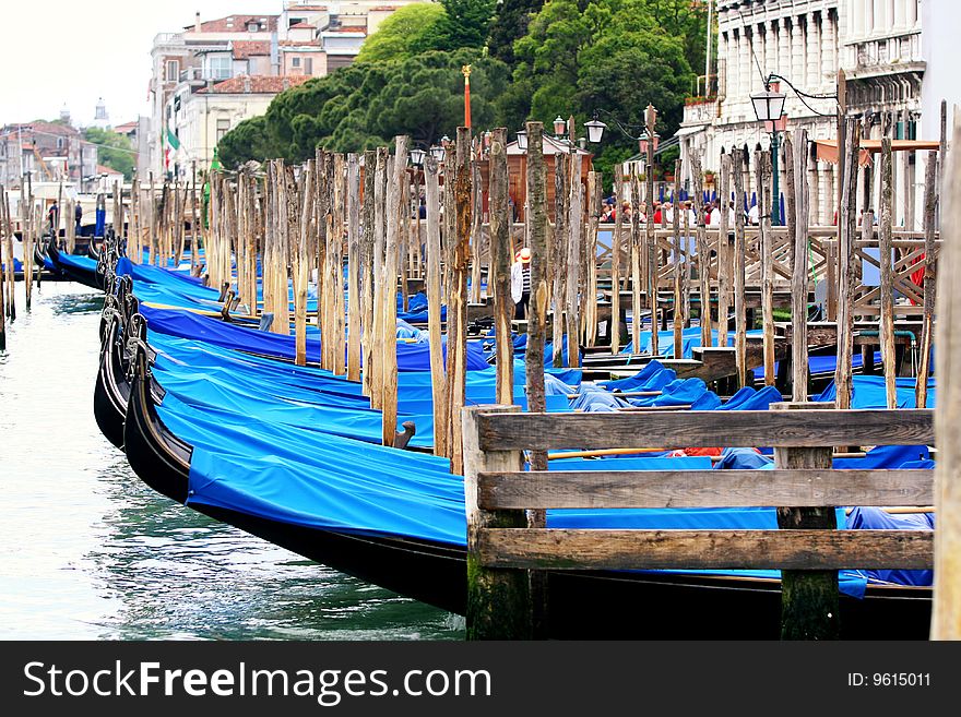 Details of gondolas on water in Venice, Italy