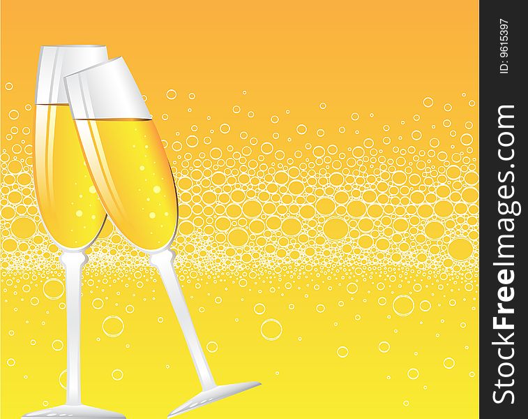 Two glasses of champagne on the abstract background. Two glasses of champagne on the abstract background