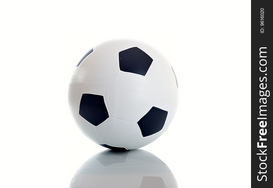 An isolated image of a leather soccer ball.