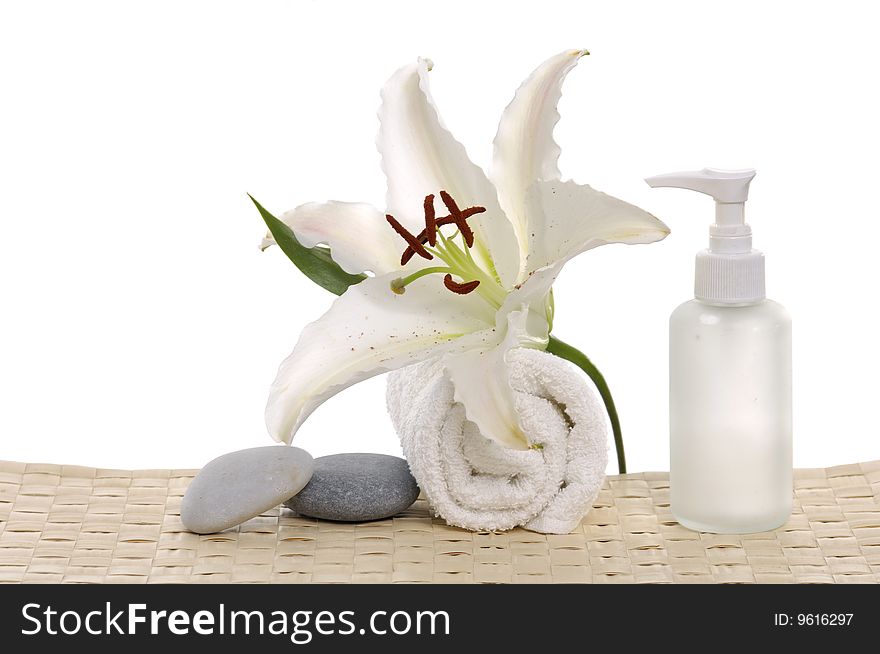 Spa stack stone and Madonna lily ,lotion. Spa stack stone and Madonna lily ,lotion