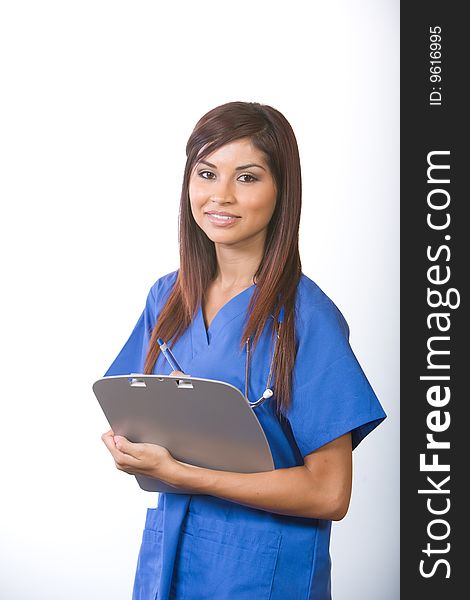 Woman doctor holding a chart in a modern office