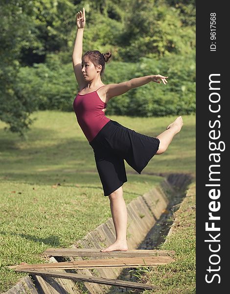 Portrait of asian ballet dancer outdoor