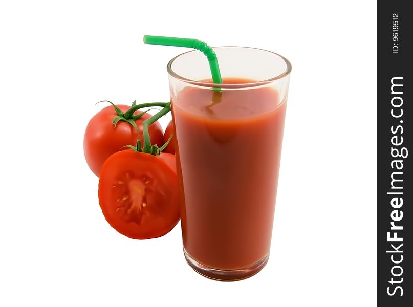 Tomato juice and tomato close-up. Tomato juice and tomato close-up
