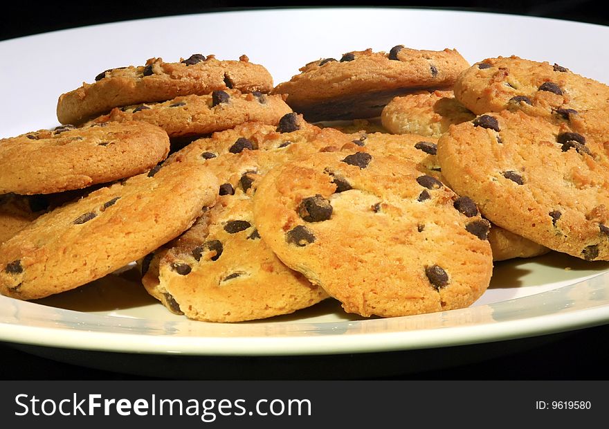 Plate of choc chip cookies