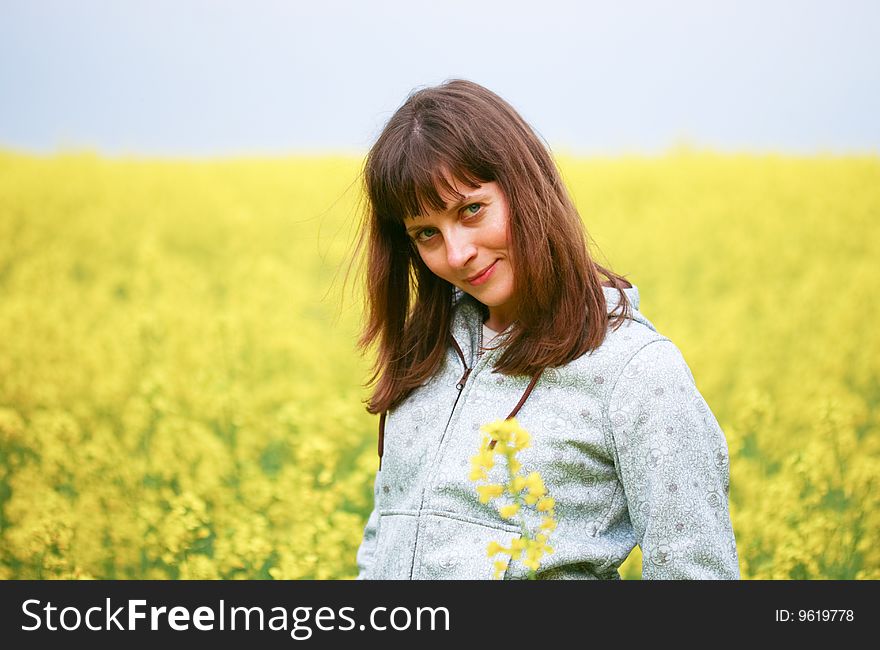Beautiful woman in flower field. Beautiful woman in flower field