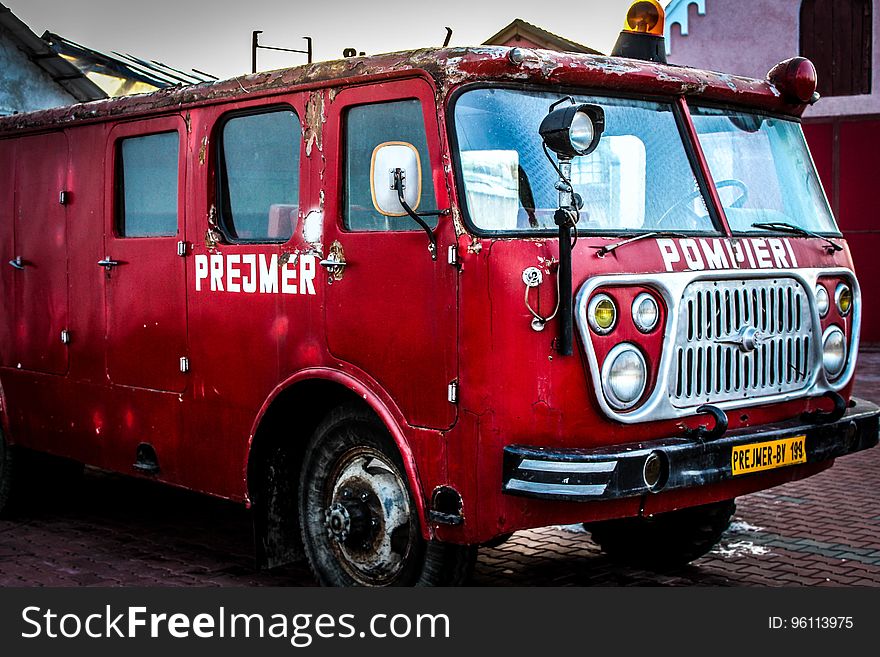 An old red fire truck from Prejmer, Romania. An old red fire truck from Prejmer, Romania.