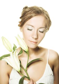 Woman Whith White Lilly Royalty Free Stock Photography