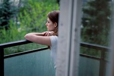 Woman On Terrace Royalty Free Stock Images Woman On Terrace Royalty Free Stock Images