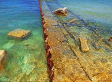 Submerged Ruins Of An Old Pier Royalty Free Stock Photos