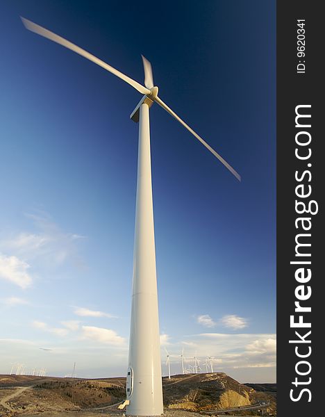 Group of windmills with blue sky