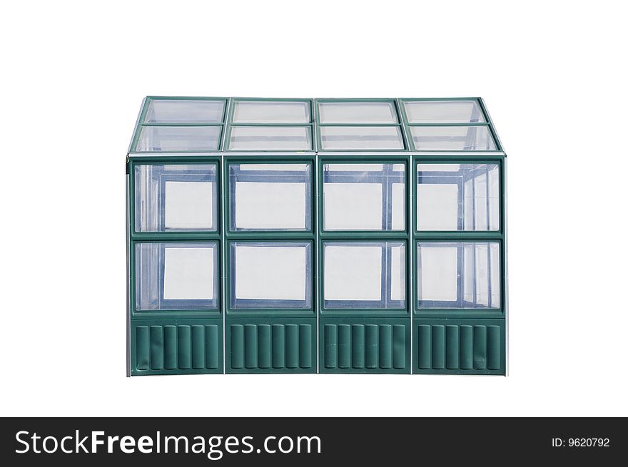 A standard garden house for a hotbed is on white background