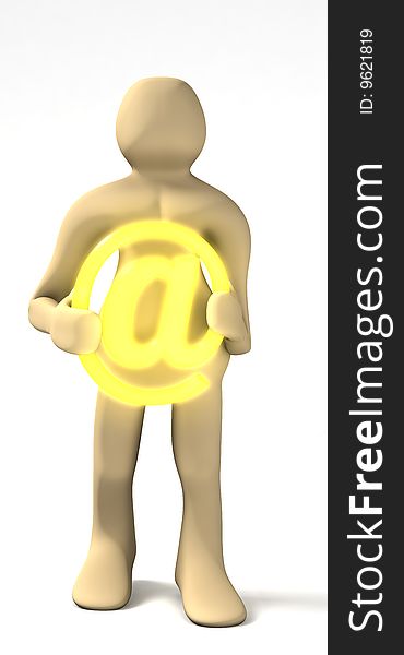 A person holding a glowing at symbol