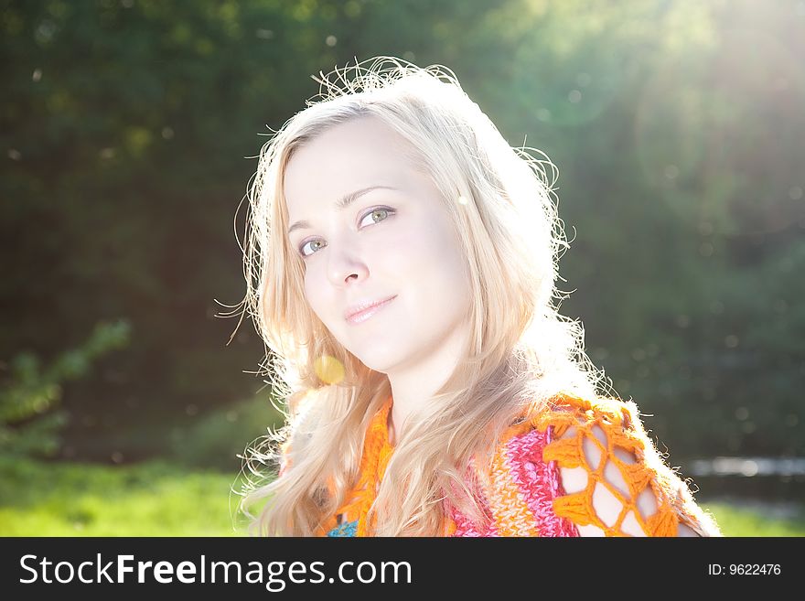 Pretty Girl Close-Up Portrait Under The Sunlight