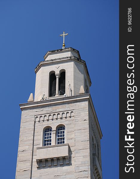 Bell tower of stone church. Bell tower of stone church.