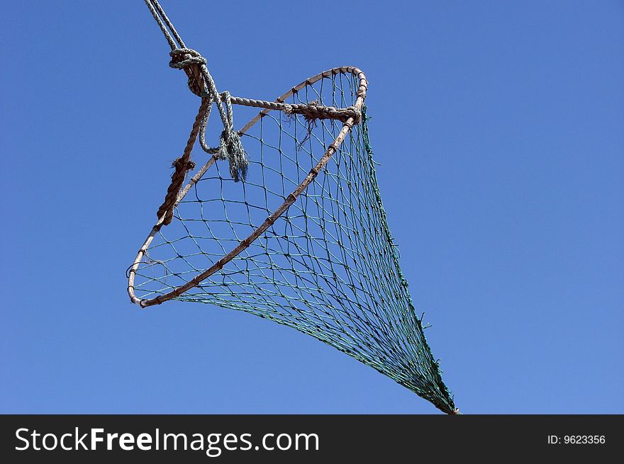 Fishing net hanging in a line