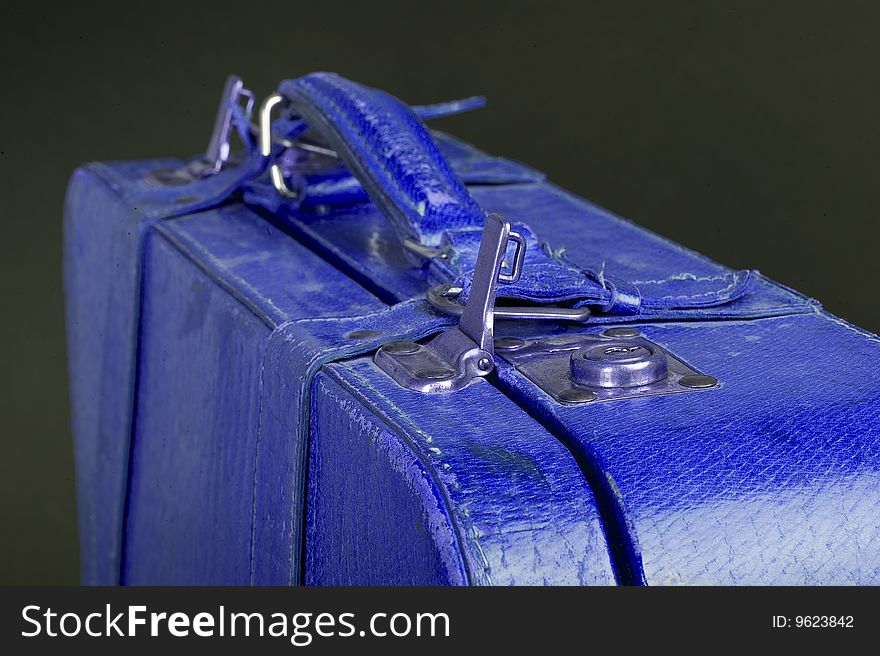 Old leather suitcase, Blue sultcase