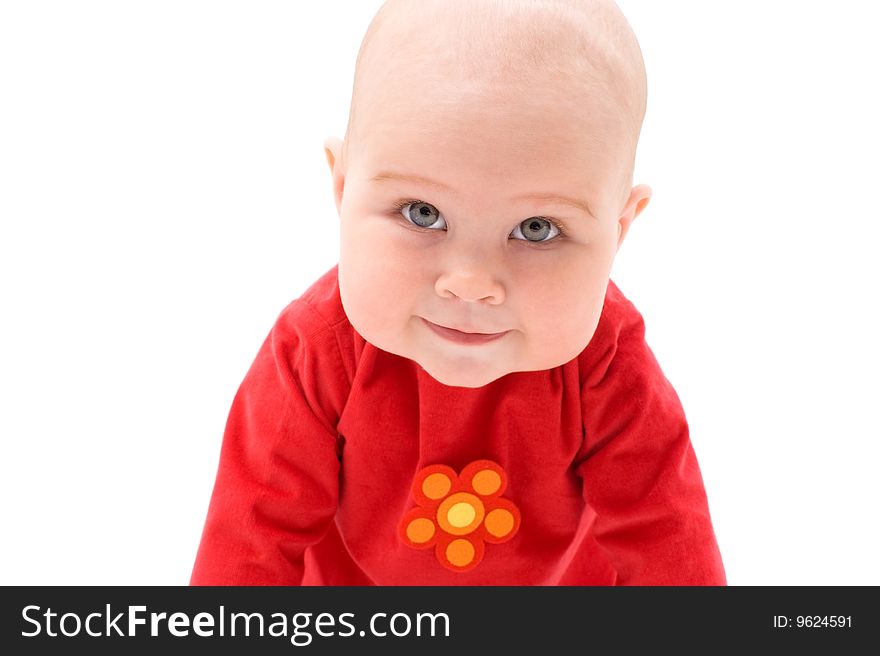 Cute happy baby girl on white background