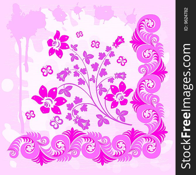 Vector floral background in pink. Vector floral background in pink.