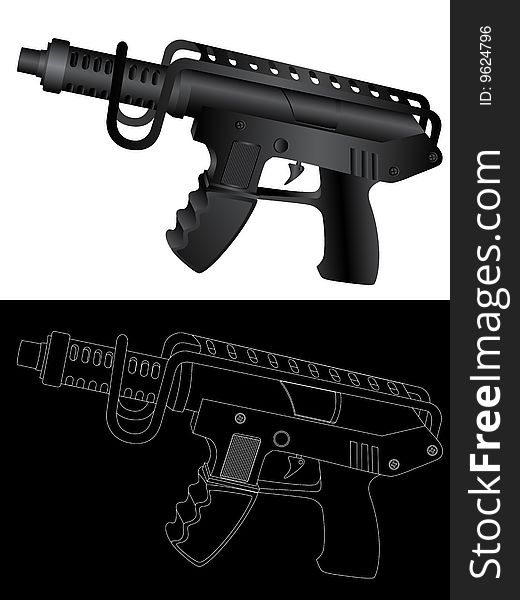 Vector isolated image of guns on white and black background.