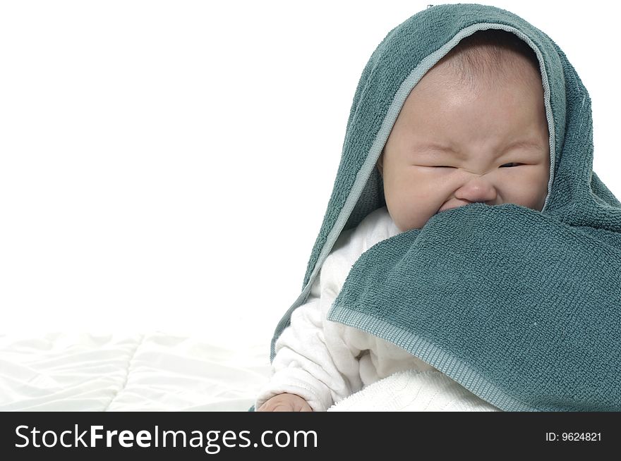 Crying baby girl in towel. Crying baby girl in towel