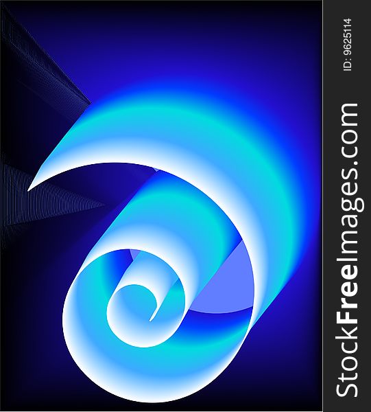 White to blue neon spiral on black background