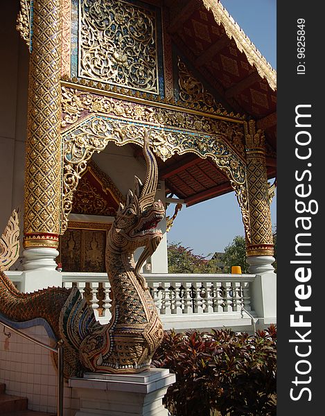 Wat with Dragon statue in Thailand