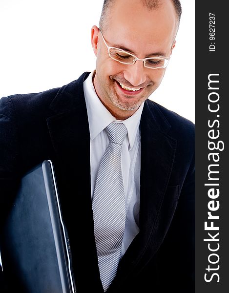 A Happy businessman with laptop