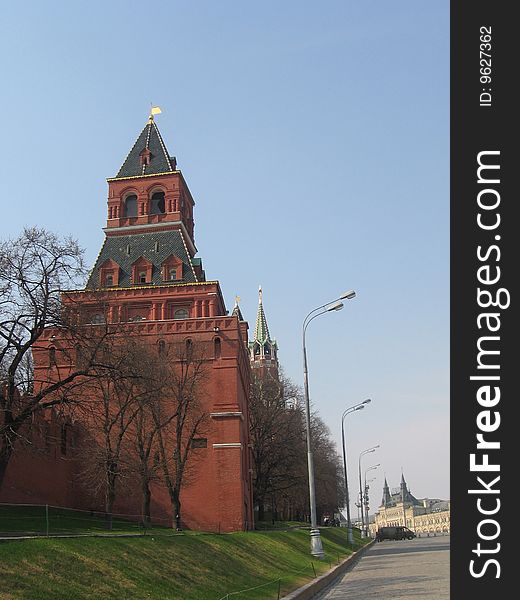 A red tower at Red Square in Moscow near Kremlin
