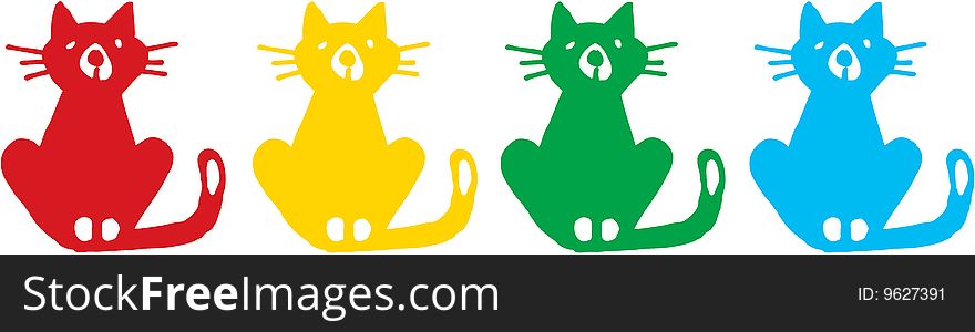 Four colorful isolated cats. vector image. Four colorful isolated cats. vector image