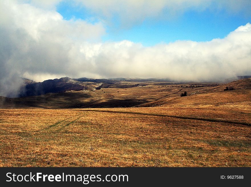 On the top of mountain North Demerdzhi in Crimea