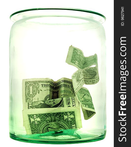 Money in a transparent glass jar. Money in a transparent glass jar