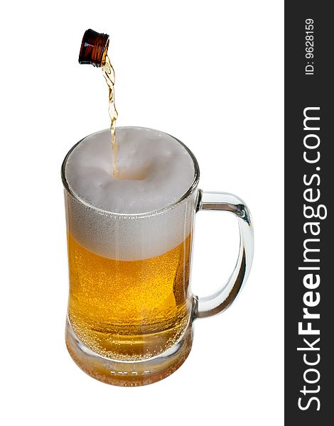 Glass of beer with bottle neck
