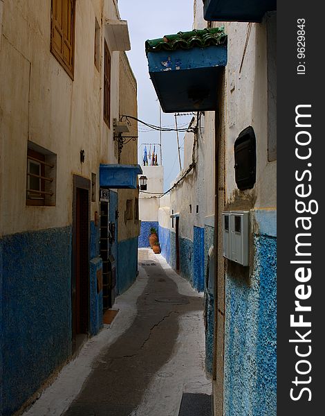Coulors of tight streets of old Moroccan city