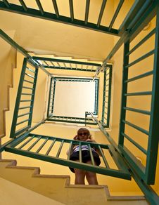 Girl Stands On The Spiral Staircase Stock Photo Girl Stands On The Spiral Staircase Stock Photo