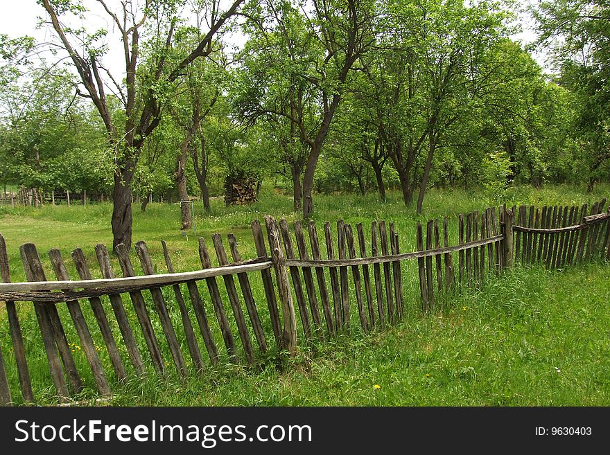 Old wooden fence on the farm