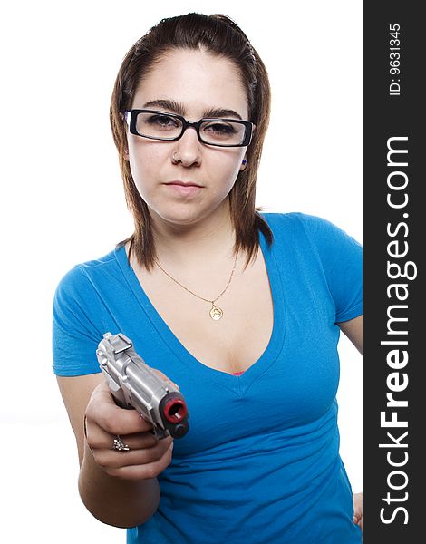 Young Girl With Attitude And Holding Gun